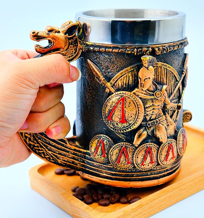 18oz Spartan Nordic Viking Mug, Stainless Steel Drinking Cup, Sparta Novelty Coffee Cup, Norse Viking Poetic Spartacus Decor Party Decoration Drinkware Gift for Men
