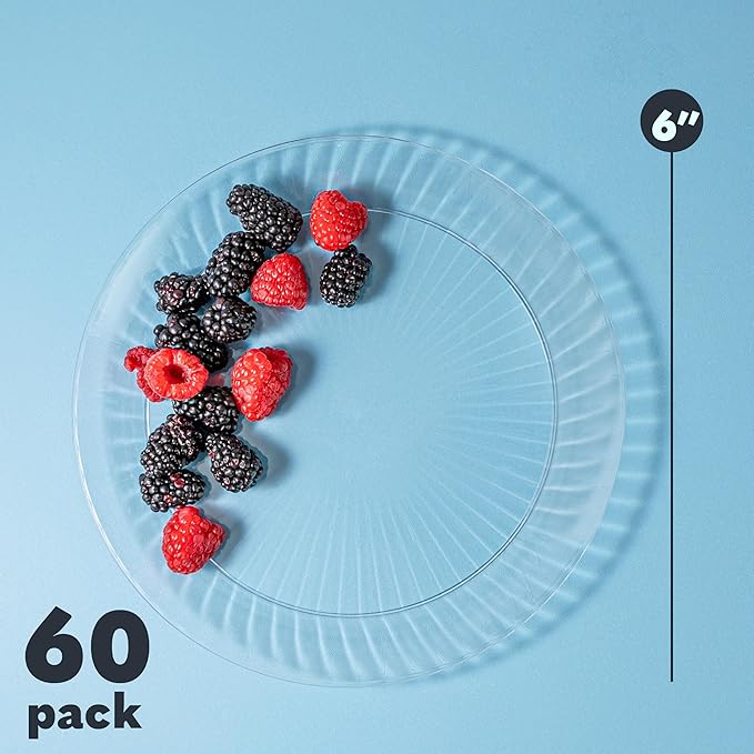 PLASTICPRO 60 Pack Crystal Like Clear Disposable 6 inch Plastic Plates Dinner Dishes Plates for Special Occasions Parties