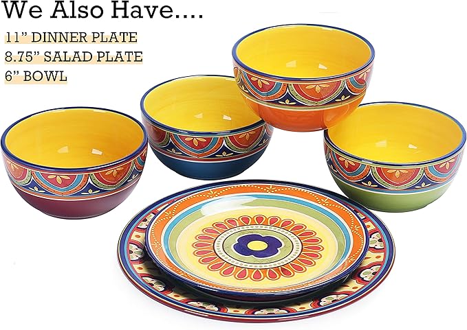 Bico Tunisian Salad Plates Set of 4, 8.75 Inch Ceramic Dessert Plates for Salad, Appetizer, Side Dishes, Microwave and Dishwasher Safe, Gift for Housewarming and Thanksgiving