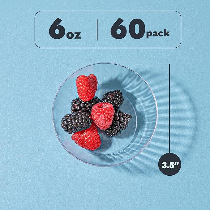 PLASTICPRO 60 Pack Crystal Like Clear Disposable Plastic Plates Dinner Plates 6 ounce Bowls for Special Occasions Parties