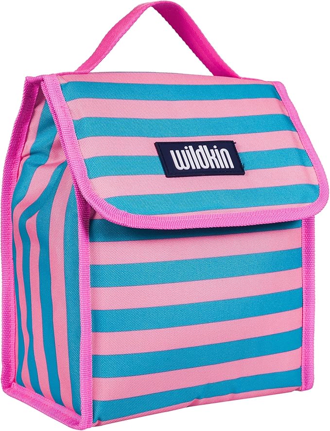 Wildkin Kids Insulated Lunch Bag – Reusable, Ideal for Hot/Cold Snacks, School & Travel - Pink Stripes