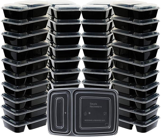 40 Pack - SimpleHouseware 2 Compartment Food Grade Meal Prep Storage Container Boxes (28 ounces)