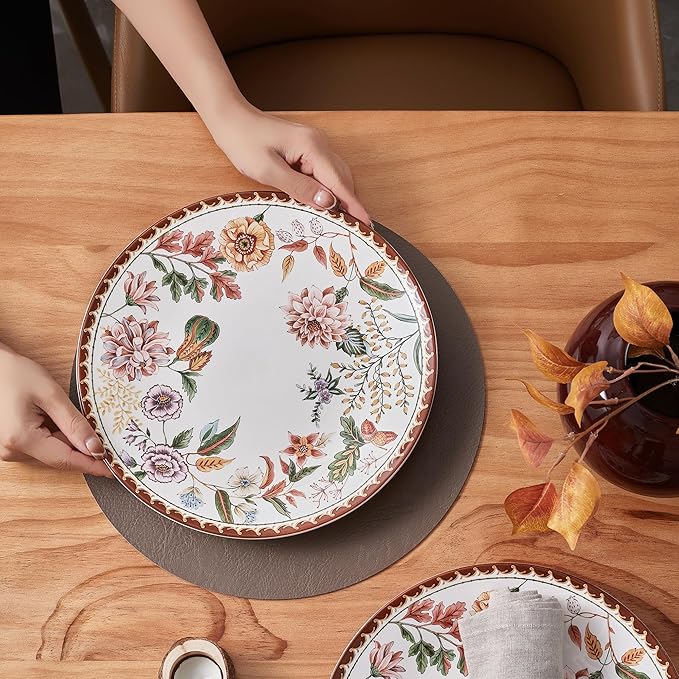 Bico Blooming Moment Dinner Plates Set of 4, 11 Inch Large Ceramic Plates for Pasta, Steak, Stylish Serving Dishes, Microwave and Dishwasher Safe, Gift for Housewarming and Thanksgiving