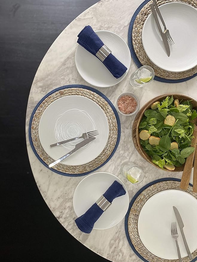 bzyoo 12 Piece White Melamine Dinnerware Set - Durable, Easy to Clean Plates and Bowls - Ideals for Parties, Camping Dish Set BPA Free Organica White Collection