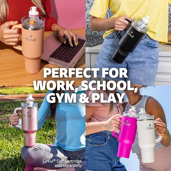 Cirkul 40oz. Blush Stainless Steel Tumbler with Handle, All-Day StrawSip™, Double-Wall Insulated