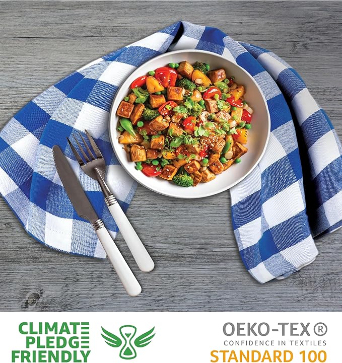 Urban Villa Kitchen Towels Set of 6 Buffalo Checks Blue/White Kitchen Towels 20X30 Inches 100% Cotton Highly Absorbent Kitchen Towels Premium Quality Ultra Soft Mitered Corners KitchenTowels