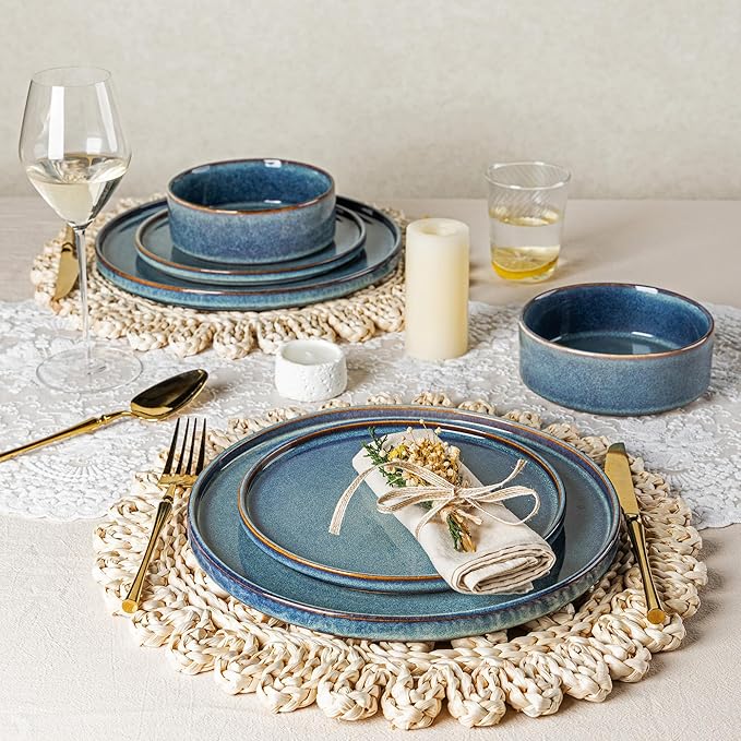 AmorArc Ceramic Dinnerware Sets, Handmade Reactive Glaze Stoneware Plates and Bowls Sets,Highly Chip and Crack Resistant | Dishwasher & Microwave Safe Dishes Set, Service for 6 (18pc)