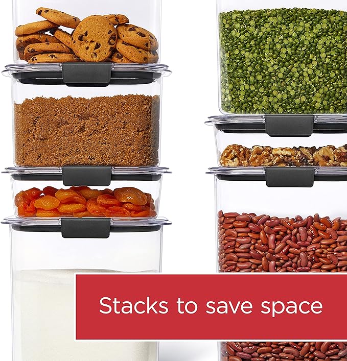 Rubbermaid Brilliance Plastic Food Storage Pantry Baking Set, 3 Containers with Lids (6 Pieces Total), BPA-Free, Clear