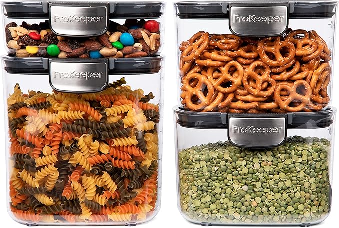 Progressive International ProKeeper+ 4-Piece Clear Plastic Modular Airtight Pantry Food/Snack Kitchen Storage Organization Container Canister Set