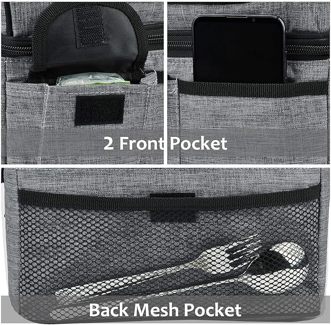 Tirrinia Reusable Lunch Box for Men Women, Insulated Lunch Bag Adult Work, Double Decker Leakproof Lunchbox for Office Picnic Beach—Dual Compartment Lunch Cooler Bag,Dark Gray