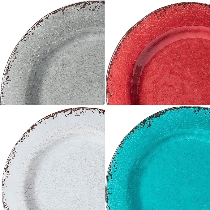 LEHAHA BPA Free Rustic Melamine Plate and Bowl Dinnerware Set Perfect for Indoor Outdoor Dining Party, Camping, 12 Piece Unbreakable Dinnerware Set, Service for 4