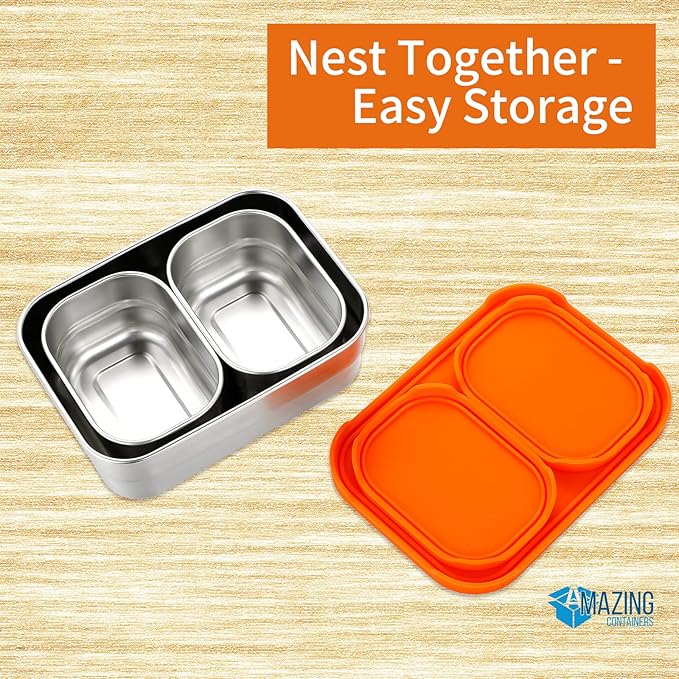 AMAZING CONTAINERS|Stainless Steel Food Containers with Lids Set of 3 (28 oz, 2X 8 oz) | Steel Lunch Container for Kids and Adults | Metal Snack Container Leakproof Lunch Box Sandwich Containers