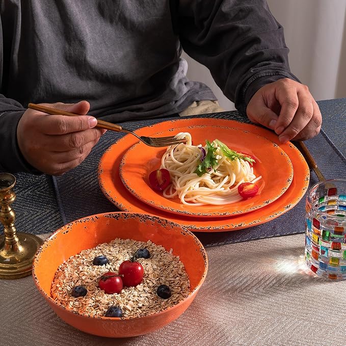 11" Melamine Dinner Plates, 6-piece dining Plate Set Unbreakable Dinnerware Plates for Indoor and Outdoor, Unbreakable Dishes Set of 6, Lightweight RV plates, Orange…