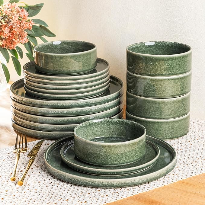 AmorArc Ceramic Dinnerware Sets, Handmade Reactive Glaze Stoneware Plates and Bowls Sets,Highly Chip and Crack Resistant | Dishwasher & Microwave Safe Dishes Set, Service for 8 (24pc)