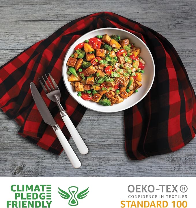 Urban Villa Buffalo Checks Kitchen Towels Set of 6 - Red/Black - 20x30 Inches - 100% Cotton - Highly Absorbent - Premium Quality - Ultra Soft - Mitered Corners