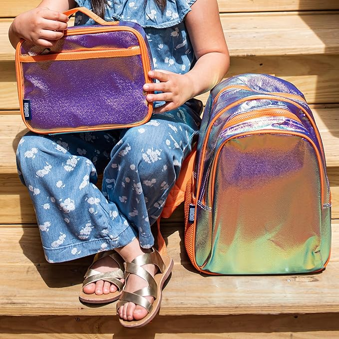Wildkin Kids Insulated Lunch Box – Durable and Reusable for School & Travel - Orange Shimmer