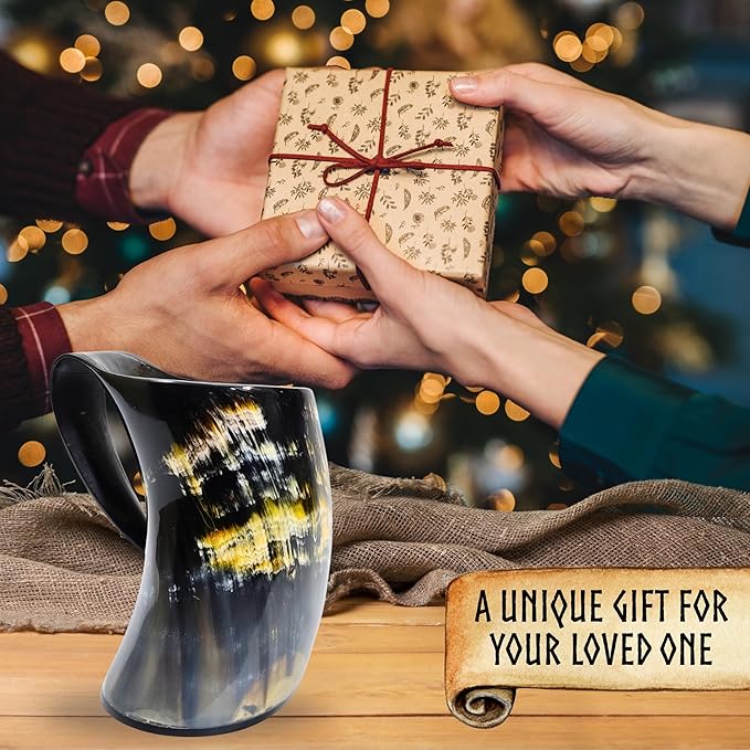 Viking Craft's Horn Mug - Beer Mug | Handmade Drinking Horn for Norse Myth Fans | Unique Gifts for Men & Women| Rustic Viking Drinking Cups for Mead, Ale, Beer| Tankard Gift, Made From Ox - 25oz