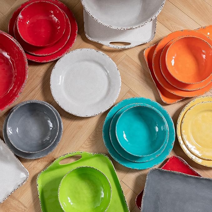Rustic Melamine Dinner Plates, 11 inch Melamine Plates Set of 6, Large Salad/Dessert Plates, Unbreakable Colorful Serving Dishes Set for Indoor and Outdoor, Assorted Color…