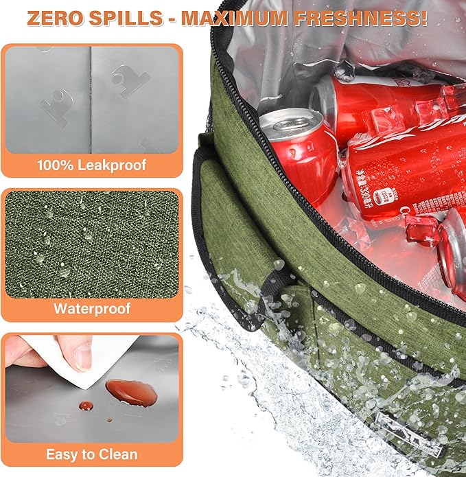 Tirrinia Insulated Large Lunch Bag for Women Men, Leakproof Lunch Box Containers for Adults, Work, School, Soft Lunchbox for Kids, Boys, Adult Cooler Bag for Picnic, Hiking,Beach