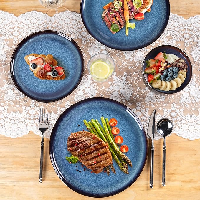 LERATIO Ceramic Dinnerware Sets for 4,12 Pieces Poreclain Plates and Bowls Sets,Scratch Resistant Dishes,Dishwasher & Microwave Safe,Oven Safe Dishes Set,Service for 4 - Blue