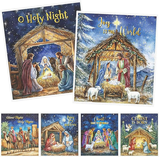 Christmas Swedish Dishcloths for Kitchen - 6PCS Nativity Christmas Swedish Cloths for Washing Dishes, Watercolor Holy Night Reusable Dish Towels Gifts, Holiday Xmas Washable Cleaning Sponge