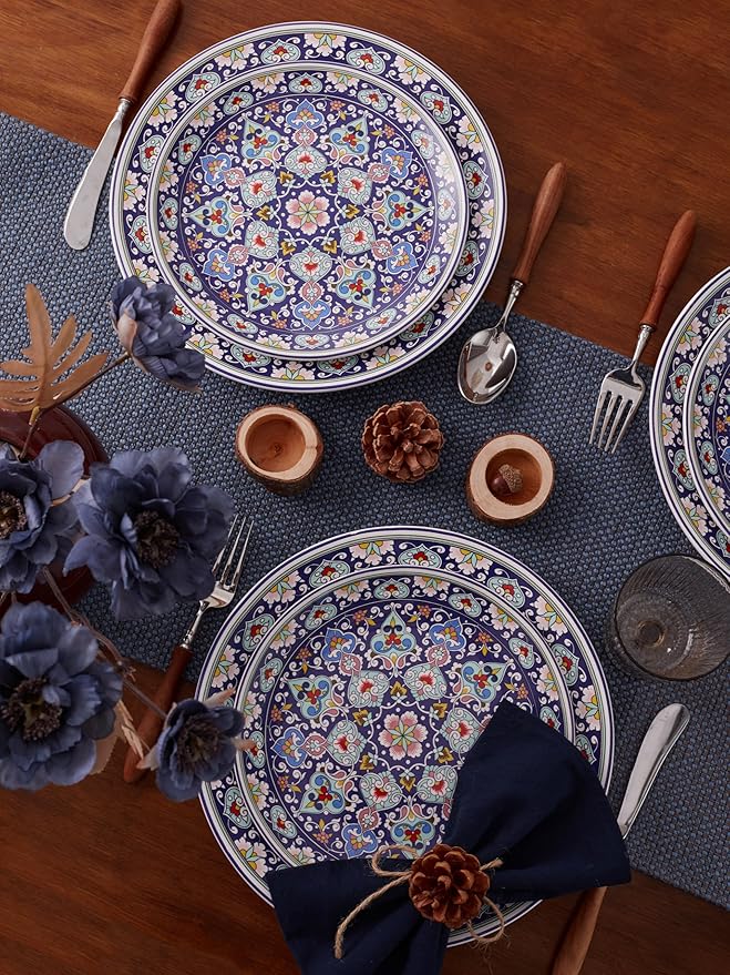 Bico Mandala Kaleidoscope Dinner Plates Set of 4, 11 Inch Large Ceramic Plates for Pasta, Steak, Stylish Serving Dishes, Microwave and Dishwasher Safe, Gift for Housewarming and Thanksgiving
