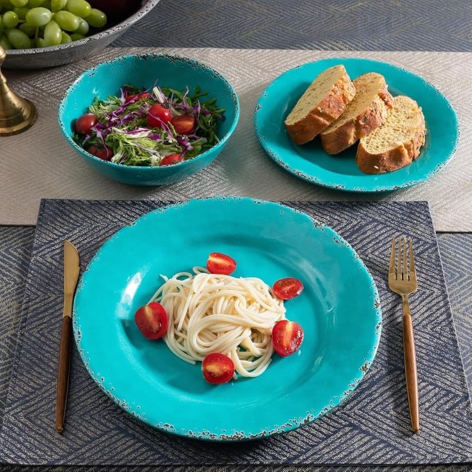 Rustic Melamine Dinner Plates, 11 inch Melamine Plates Set of 6, Large Salad/Dessert Plates, Unbreakable Colorful Serving Dishes Set for Indoor and Outdoor, Assorted Color…