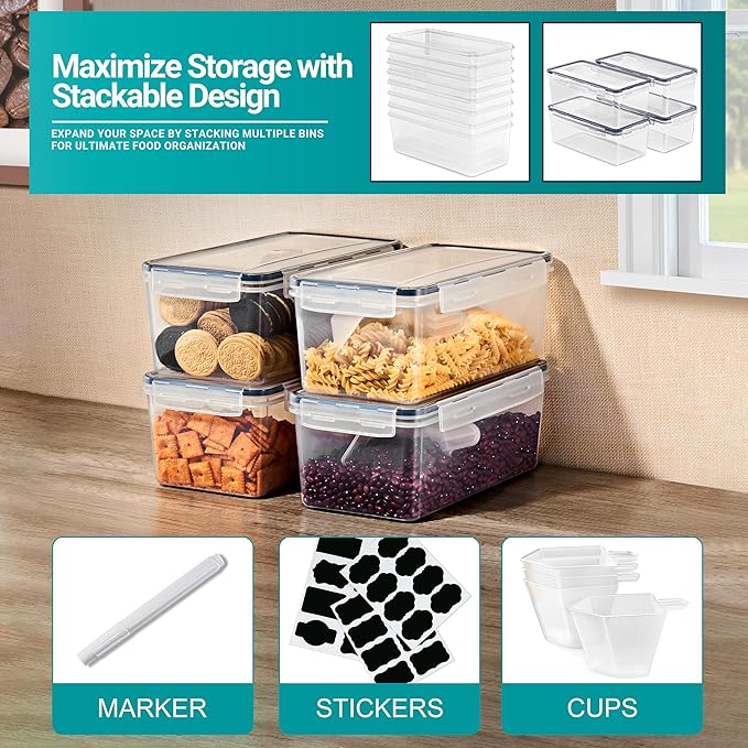 Sorbus Food Storage Containers - Pack of 4 - Air Tight, Four-Way Snap Lids Keeps Food Fresh - Store Cereal, Pasta, Flour, Nuts, Candy - Durable Plastic Kitchen Pantry Bins