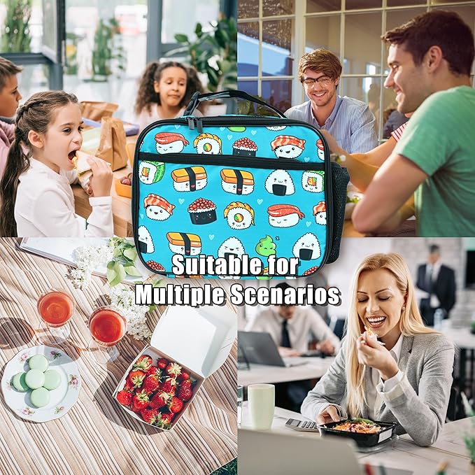Sushi Lunch Box Insulated Reusable Lunch Bag Tote Cooler for Women Men Boy Girl School Work Office Picnic