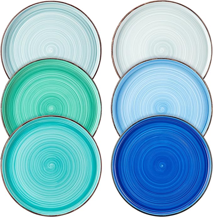vancasso Bonita 8.5 inch Salad Plates, Ceramic Small Dinner Plates Set, Dessert Plates Set of 6, Microwave,Oven and Dishwasher Safe, Blue