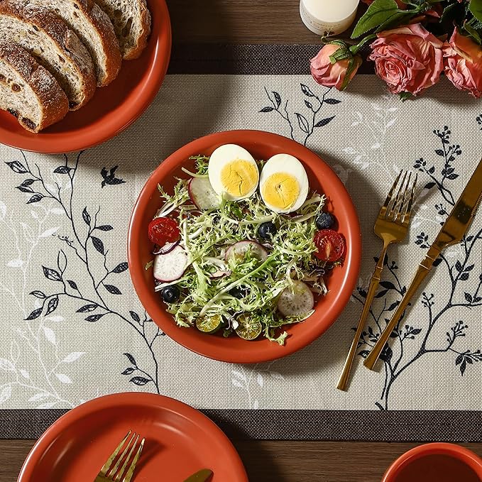 GZG 8 Inch Ceramic Dinner Salad Plates Set of 4, Rustic Matte Glaze Stoneware Dinnerware Set, Microwave & Dishwasher Safe, for Salad, Dessert, Appetizer, Everyday Use(Terracotta Blush)