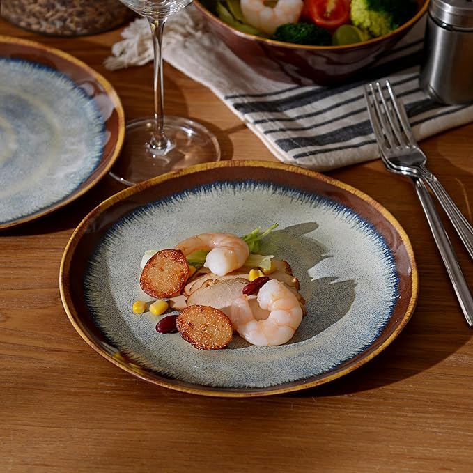 Melamine Dinnerware Sets,12Pcs Plate and Bowl Set,Unbreakable and Lightweight Dish Set,Great for Camping and RV,BPA free,Dishwasher Safe(Sandy Brown)