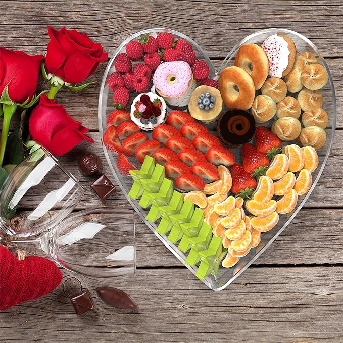 11" Acrylic Heart Shaped Charcuterie Board, Heart Plates for Dessert Appetizer Display, Love Serving Tray for Valentines Day Birthday Anniversaries Table Decorations Supplies