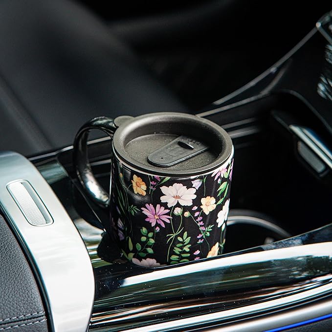 Topadorn Ceramic Travel Mug Coffee Cups with Spill-Proof Lid, Latte Mugs for Home and Office with Gift Box, Holiday Gift Her Him, Black