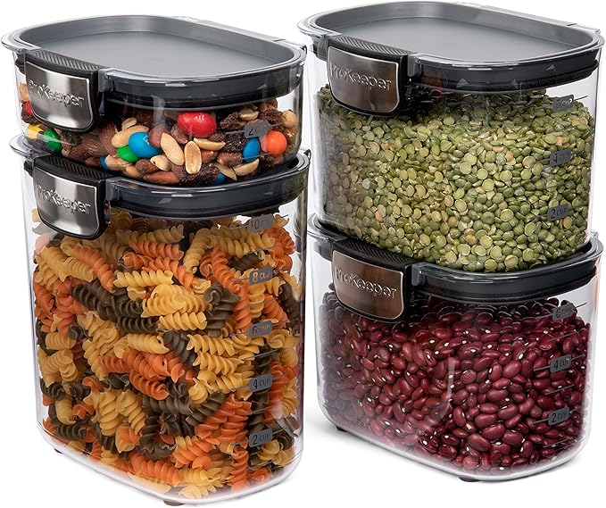 Progressive International ProKeeper+ 4-Piece Clear Plastic Modular Airtight Pantry Food/Snack Kitchen Storage Organization Container Canister Set