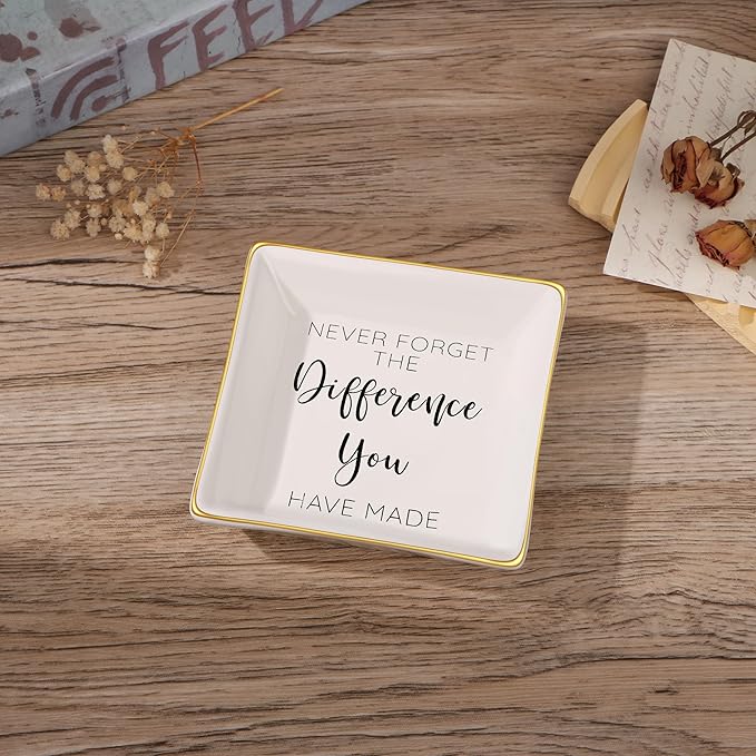 Thank You Gift for Women, Coworker Friends Teacher Retirement Gifts for Coworker Women Inspirational Ceramic Trinket Tray Gift for Colleague Leaving Job