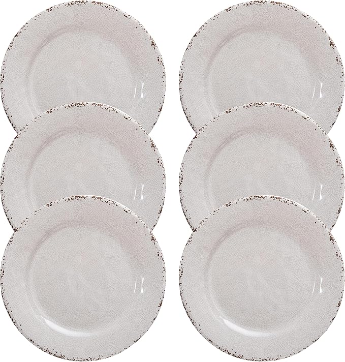 6-Piece Farmhouse Salad Plates Set, BPA Free and Chip Resistant 9-Inch Lightweight Round Melamine Plates, White Plate for Dessert, Salad, Appetizer, and Cake, Small Dinner Plate