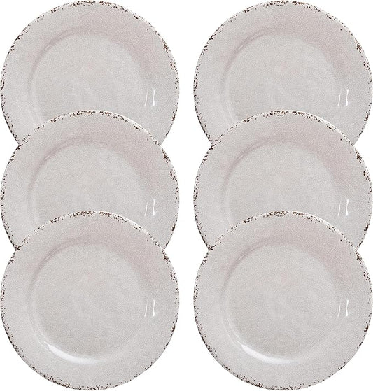 6-Piece Farmhouse Salad Plates Set, BPA Free and Chip Resistant 9-Inch Lightweight Round Melamine Plates, White Plate for Dessert, Salad, Appetizer, and Cake, Small Dinner Plate