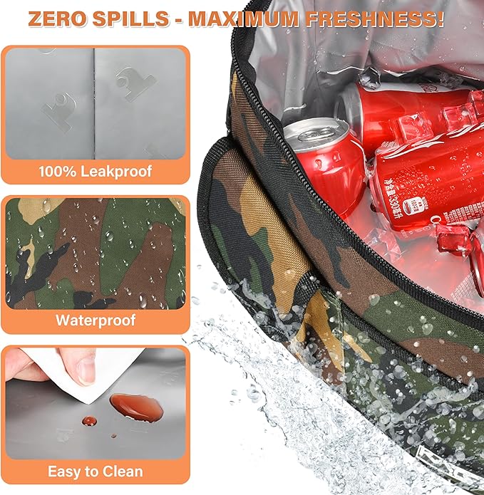 Tirrinia Insulated Large Lunch Bag for Women Men, Leakproof Lunch Box Containers for Adults, Work, School, Soft Lunchbox for Kids, Boys, Adult Cooler Bag for Picnic, Hiking,Beach