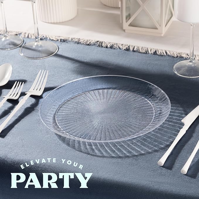 PLASTICPRO 30 Pack Crystal Like Clear Disposable 9 inch Plastic Plates Dinner Dishes Plates for Special Occasions Parties