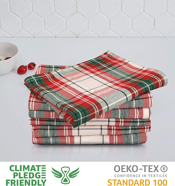 Urban Villa Checkered KitchenTowels Set of 6 Classic Checks Kitchen Towels 20X30 Inches 100% Cotton Highly Absorbent Kitchen Towels Premium Quality Ultra Soft Mitered Corners KitchenTowels