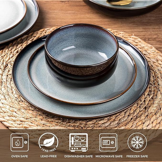 LERATIO Ceramic Dinnerware Sets for 4,12 Pieces Poreclain Plates and Bowls Sets,Scratch Resistant Dishes,Dishwasher & Microwave Safe,Oven Safe Dishes Set,Service for 4-Gray White