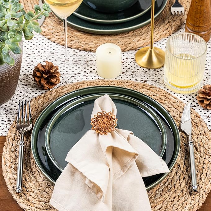 GBHOME Ceramic Dinnerware Sets for 6, 18 Pieces Stoneware Plates and Bowls Sets, Reactive Glaze Dishes -Scratch Resistant, Dishwasher&Microwave Safe, Earth Green