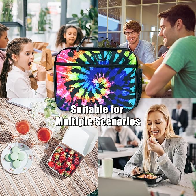 Tie Dye Lunch Box Insulated Reusable Lunch Bag Tote Cooler for Women Men Boy Girl School Work Office Picnic