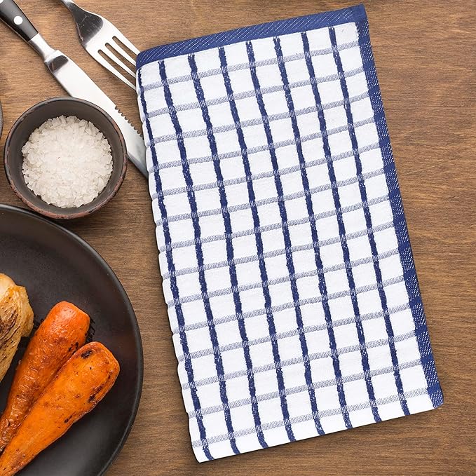 Urban Villa Kitchen Towels Blue/White Set of 3 Terry Kitchen Towels 100% Cotton Ultra Soft Size 20X30 Inches Highly Absorbent Over Sized KitchenTowels with Hanging Loop KitchenTowels