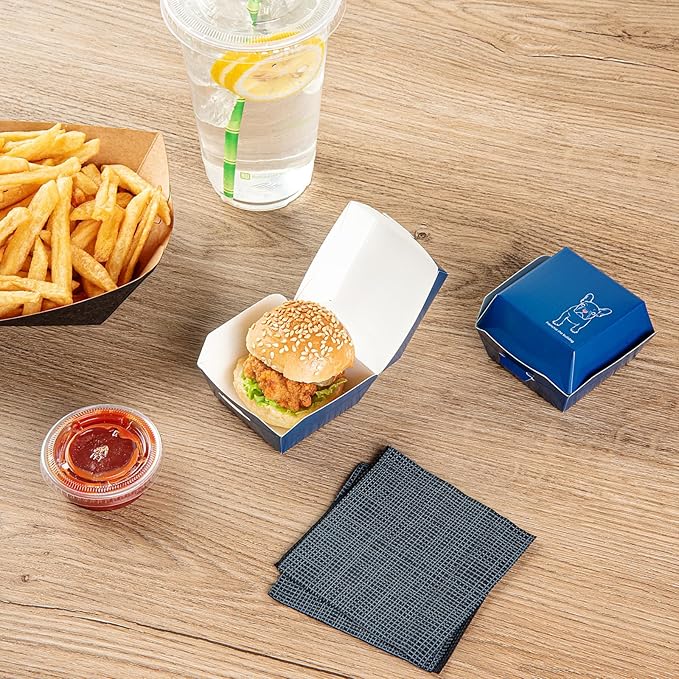 Restaurantware 2.5 x 2.5 x 2 Inch Mini Burger Boxes 100 Clamshell Food Containers - Hinged Lid Disposable Frenchie Paper Take Out Boxes Serve Sliders Or Finger Foods