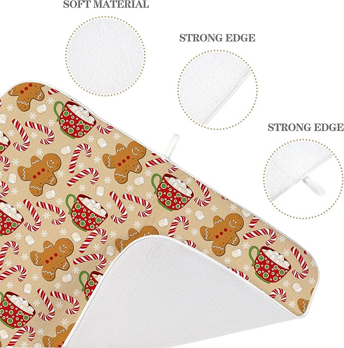 Christmas Drying Mat 18x24 Inches For Kitchen Counter Winter Brown Gingersnap Man Kitchen Decoration Drying Mat Decorative Pad for Kitchen Dining Room Christmas Decoration,Office Decor