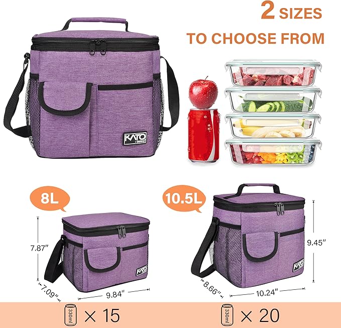 Tirrinia Insulated Lunch Bag for Women Men, Leakproof Lunch Box Containers for Adult, Work, School, Soft Lunchbox for Kids,Boys, Adult Cooler Bag for Picnic Hiking Beach,Purple
