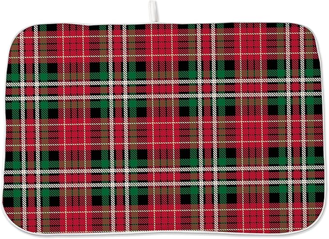 Christmas Drying Mat 18x24 Inches For Kitchen Counter Winter Red Green Buffalo Plaid Kitchen Decoration Drying Mat Decorative Pad for Kitchen Dining Room Decor