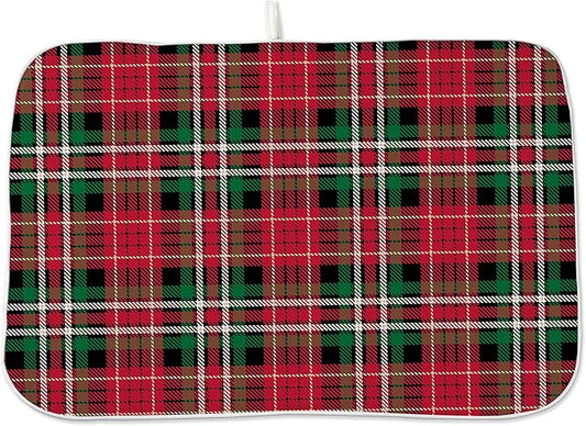 Christmas Drying Mat 18x24 Inches For Kitchen Counter Winter Red Green Buffalo Plaid Kitchen Decoration Drying Mat Decorative Pad for Kitchen Dining Room Decor